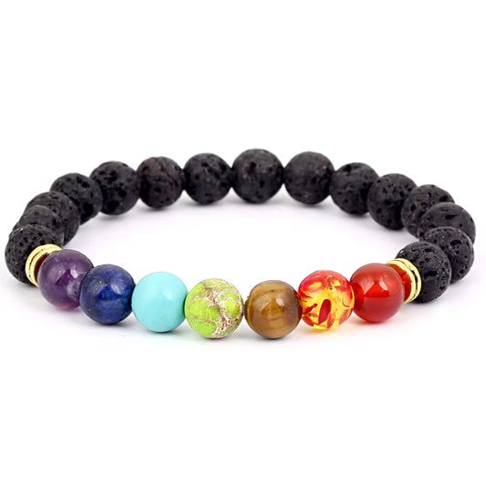 ✨ Pulsera Energía 7 Chacras con Piedra Volcánica ✨