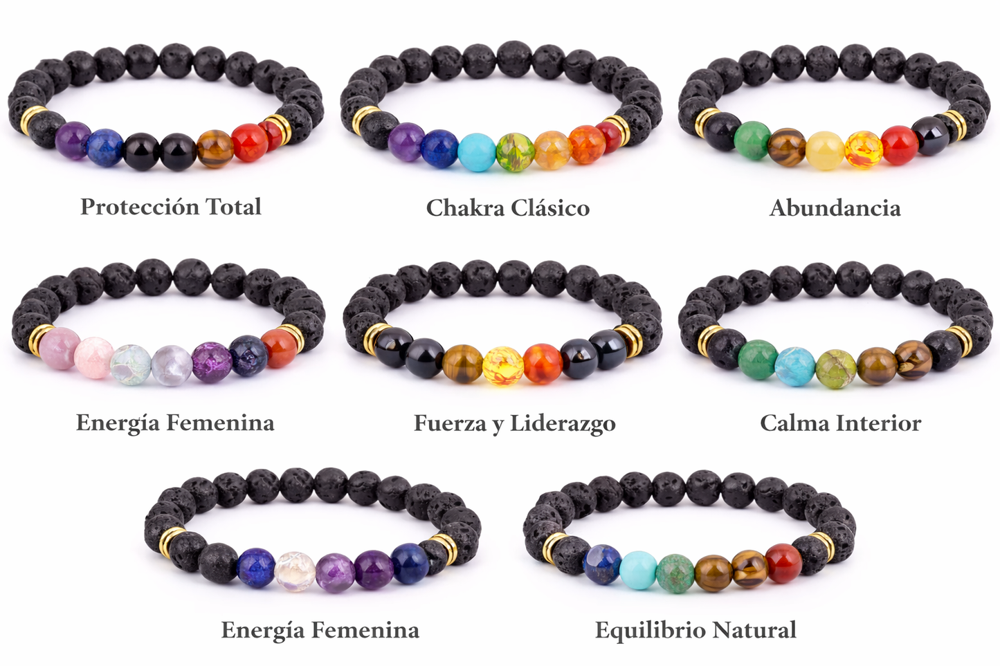 ✨ Pulsera Energía 7 Chacras con Piedra Volcánica ✨