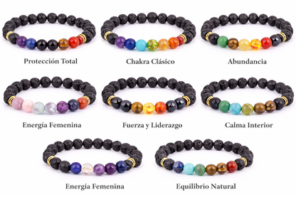 ✨ Pulsera Energía 7 Chacras con Piedra Volcánica ✨